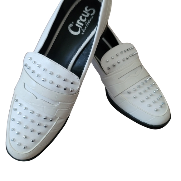Circus by Sam Edelman Loafers Flats Croc Embossed Studs White Size 9 - Picture 2 of 12